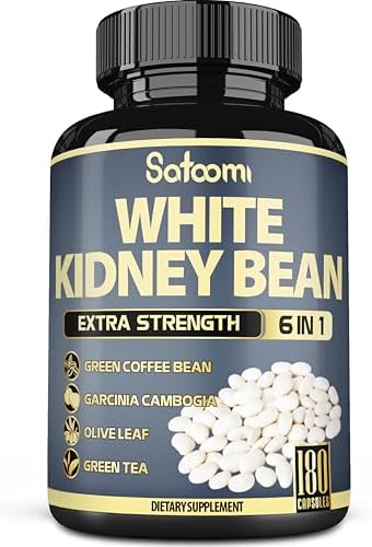 Satoomi 6in1 White Kidney Bean Extract Capsules (Капсулы) - 6 Month Supply - Extra Blend with Olive Leaf, Green Coffee Bean & Green Tea - 180 Counts Satoomi