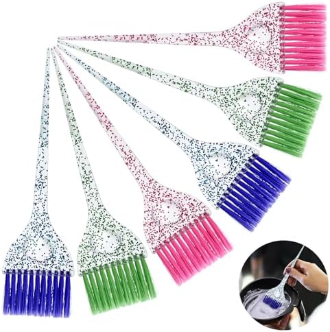 6 Pieces Hair Dye Brush Set, Hair Color Brush, Tint Brushes Tint Applicator with Colorful Soft Bristles and Glitter Handle for DIY Hair Coloring Salon Hair Dyeing, 3 Colors Abeillo