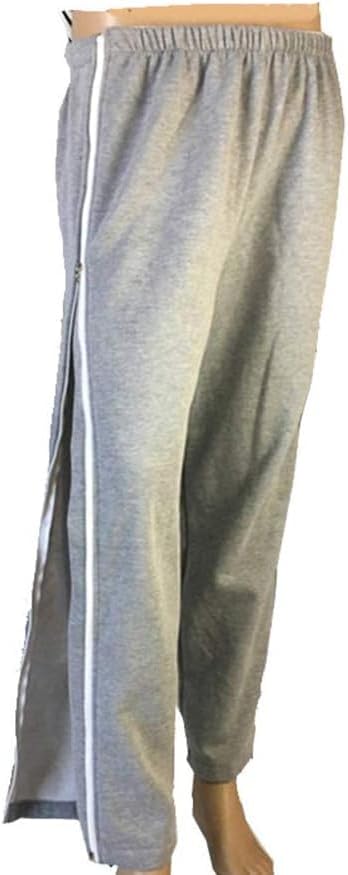 Side Zipper Pants for Post Surgery Recovery Disability Bedridden Fracture, Full Open Patient Care Trousers, Grey HUKSOSE