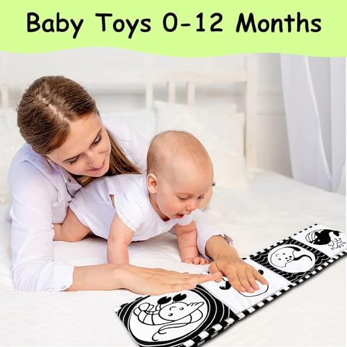 High Contrast Baby Toys For Newborn： Black And White Baby Toys Book 0-3 Months - Tummy Time Mirror For Infant 6 7 8 9 10 11 12 Months Developmental Toys Montessori Sensory Toys Baby Girls Boys Gift AGMJFN