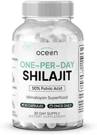 One-Per-Day Shilajit for Men and Women - Natural Shilajit Supplement for Age-Defying, Bone Strength, Hormone Support and More - 30 Shilajit Capsules (Капсулы) Organics Ocean