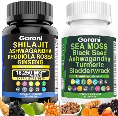 Sea Moss and Shilajit Bundle - Shilajit Pure Himalayan Organic Capsules & Sea Moss Black Seed Oil Ashwagandha Ginger Capsules, Shilajit and Sea Moss Combo for Men Women (2 Pack) Gorani