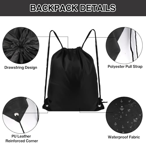 Drawstring Backpack 6 Colors Drawstring Bags, Draw String Back Bag Drawstring Bags Bulk for Sports, Gym, Travel, Swimming, Beach (6 PACK) Coidea