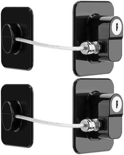 Fridge Lock, 2PCS Upgraded Refrigerator Lock for Kids with Eco-Friendly, Fridge Locks for Kids and Freezer Lock with Keys Easy to Use and Install, Mini Fridge Lock, Black TIJTJHC