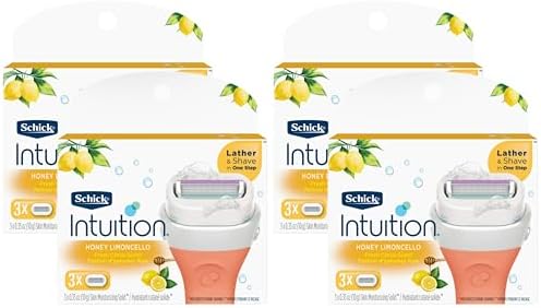 Schick Intuition - Lather & Shave In One Stop - Honey Limoncello, Fresh Citrus Scent - Women's Razor Blade Refills - 3 Ct Pack of 4 = 12 Cartridges, Vary Intuition