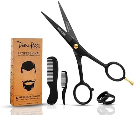 5" Beard & Mustache Scissors - Professional Grooming Scissors with 1 Beard Comb & 1 Mustache Comb for Men Facial Hair - Beard Trimming Scissors DEMI ROSE