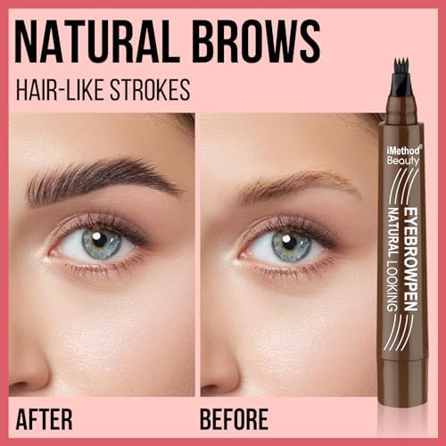 iMethod Eyebrow Pen - Eyebrow Pencil Magical Upgraded Eye Brow Pencils for Women with 4 Fork Tip & Spoolie Brush for Hair-Like Defined Natural Brows, Last All-Day, Microblading Eyebrow Pen, Black IMethod