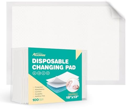 Disposable Changing Pads for Baby 100 Count, Diaper Changing Pad 13 x 18 in, Changing Pad Liner Super Absorbent, Perfect Disposable Pads for Newborns ALLONWAY