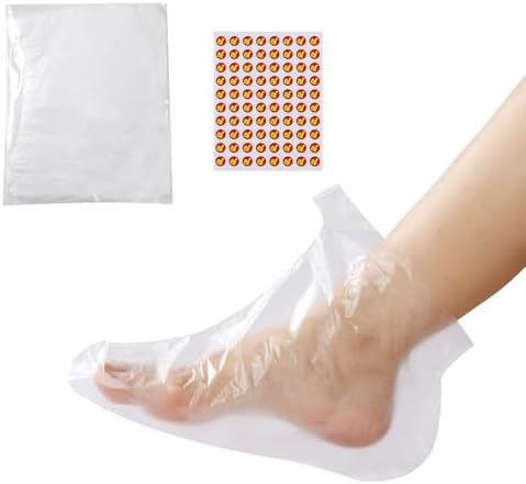 Plastic Foot Covers for Feet,200 Plastic Paraffin Wax Bath Liners ，Used for Foot Moisturizing Disposable Socks，Foot Bags with 240 Snug Closure Stickers, Clear MICOOO