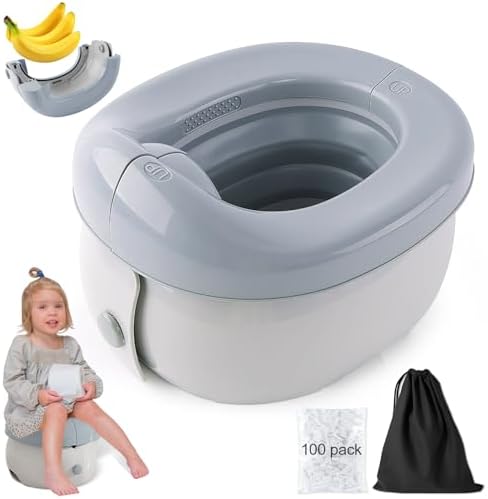 Fabulas Travel Potty, Portable Potty Seat for Toddler Travel with Storage Bags Foldable Training Toilet Chair for Kids Boys Girls Car Potty for Camping Outdoor and Indoor, 100 Disposable Liners, Grey Fabulas