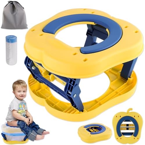 Cyrico Portable Potty Seat for Toddler Travel, Foldable Travel Potty Training Toilet with Storage Bag for Boys and Girls, On The Go Car Potty for Camping and Outdoor, Includes 15 Disposable Bags Cyrico