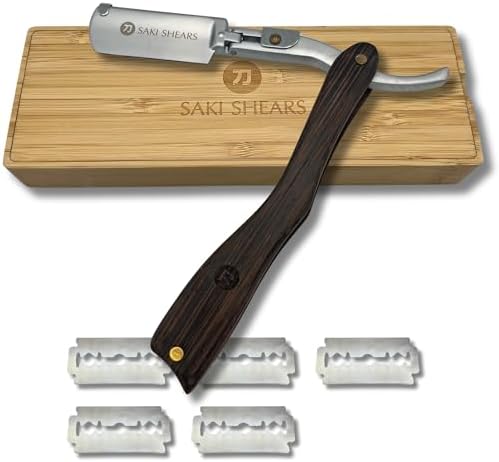 Straight Edge Traditional Shaving Razor with Disposable Blades - Cutthroat Men's Shave (Brown) Saki Shears