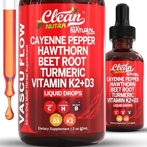 Cayenne Pepper Supplement Liquid Drops (Жидкие капли) + Hawthorn Berry, Vitamin D3 K2 Beet Root Powder (Порошок), Ceylon Cinnamon, Turmeric Curcumin, Organic Panax Ginseng, Berberine Extract VIT D K by Clean Nutra - Clean Nutraceuticals