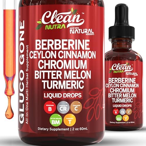 Organic Ceylon Cinnamon Berberine Liquid Drops (Жидкие капли) Supplement with Bitter Melon Extract, Glucomannan, Gymnema, Chromium, Turmeric, Organic Panax Ginseng, Apple Cider Vinegar, Moringa Powder (Порошок) Vegetarian Clean Nutraceuticals