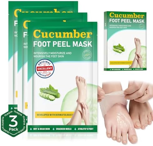 Foot Peeling Mask 3 Pairs: Peeling Foot Mask Dermatologically Tested Repairs Heels & Removes Dry Dead Skin for Baby Soft Feet Exfoliating Foot Peel Mask for Dry Cracked Feet Athletes Foot Treatment OUKEYA