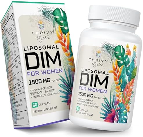 Liposomal DIM Supplement - 1500 mg DIM Supplement for Women - Estrogen Supplements Contains Vitamin E, Evening Primrose - DIM Complex Suitable for Vegetarians (1 Pack) ThrivyThystle