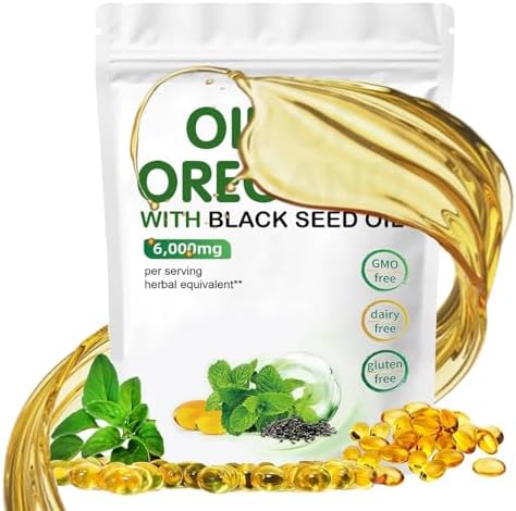 Oil of Oregano Softgels, 2 in 1 6000mg Oil of Oregano with Black Seed Oil 200mg, Oil of Oregano with Black Seed Oil Supplement Capsules,180 Softgels (1 Bag) Enttgo