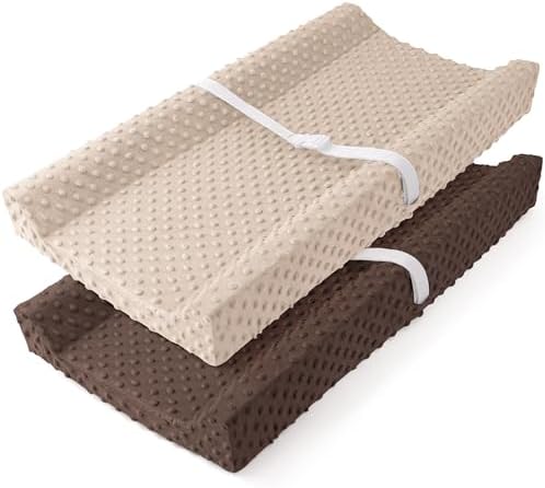 Susurration 2Pack Changing Pad Covers Super Soft Minky Dots Plush Changing Table Covers 33x17x7in Breathable Changing Pad Sheets for Unisex Baby Girls and Boys (Beige&Brown) Susurration