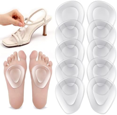 Shynek 10 Pack Metatarsal Pads for Foot Ball of Foot Cushions for Heel, Soft Gel Self Adhesive Foot Pad Insoles Forefoot and Sole Support, Pain Lessen Metatarsalgia Morton's Neuroma for Women and Men Shynek