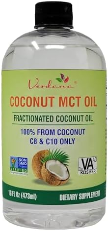 Verdana Coconut MCT Oil, Fractionated, Genuine 100% Coconut Derived, Kosher Food Grade, Vegan, Non-GMO, Great for Keto and Paleo Diet, Ayurvedic Oil Pulling Oral Rinse Mouthwash (16 Fl Oz) Verdana