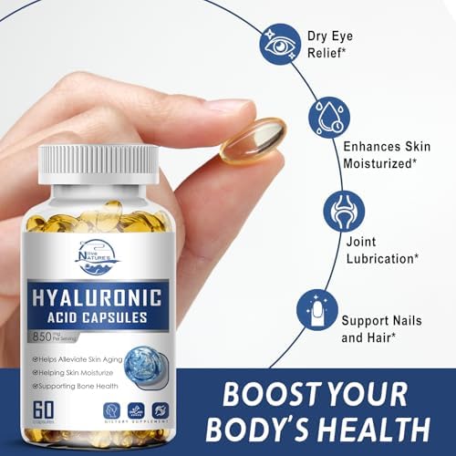 Nature's live Hyaluronic Acid Supplements, 850mg High Bioavailable Dietary Hyaluronic Acid Capsules (Капсулы), Double Strength Skin Hydration, Joint Lubrication, Hair & Nails Support, 60 Softgel, 2 Pack Nature's live