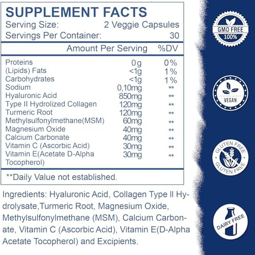 Hyaluronic Acid Supplements, 850mg High Bioavailable Dietary Hyaluronic Acid Capsules (Капсулы), Double Strength Skin Hydration, Joint Lubrication, 60 Capsules (Pack of 3) Nature's live