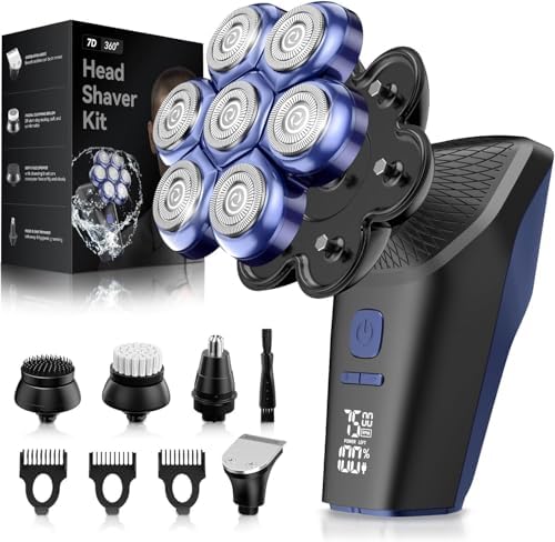 Head Shavers for Bald Men, 7D Electric Magnetic Shaver Razor Face Hair Trimmer for Men, Rechargeable LED Display IPX7 Waterproof Detachable 10 in 1 Shaving Grooming Kit Mosluckamp