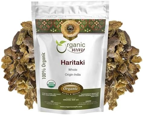 Organic Way Haritaki Whole (Chebulic Myrobalan) | Terminalia Chebula (Yellow Myrobalan) | Kosher & USDA Certified | Vegan, Non-GMO & Gluten Free | 100% Raw from India (8 oz - 1/2 lbs) Organic Way