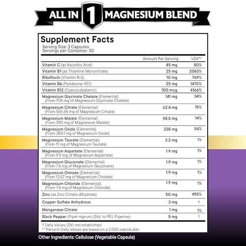 Magnesium Supplement -Powerful Glycinate Citrate Malate Oxide Taurate Aspartate Gluconate Orotate & Mag Chloride Manganese Bone Health and Bone Strength, Joint Support- 180 Count NEW AGE