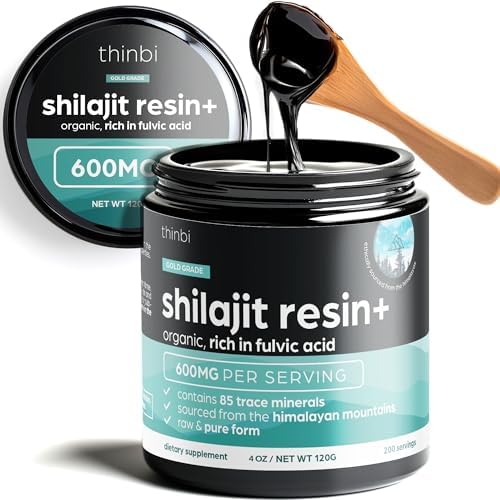 Shilajit Resin 4oz Extra Strength – Pure Himalayan Shilajit for Men & Women, 75%+ Fulvic Acid & 85+ Trace Minerals for Energy, Immune & Metabolism Support, Lab-Tested, Better Than Gummies (Жевательные конфеты) - Thinbi Artnaturals