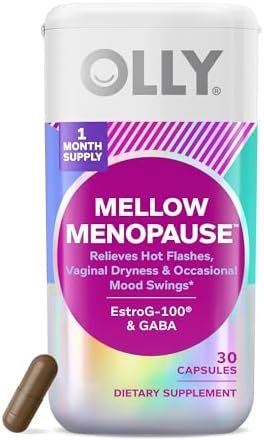 OLLY Mellow Menopause Supplements for Women, Relieves Hot Flashes, Vaginal Dryness & Occasional Mood Swings,* Estro-G100®, GABA, Vegan Capsules (Веганские капсулы), 1 Month Supply - 30 Count OLLY