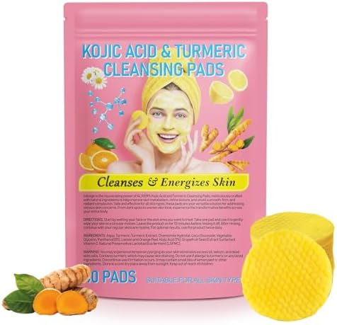 40 Pads Turmeric Kojic Acid Cleansing Pads, Turmeric Cleansing Pads, Turmeric Cleansing Pads Helps Balance Skin Oil And Water, Gentle & Non-Irritating YiJiaBa