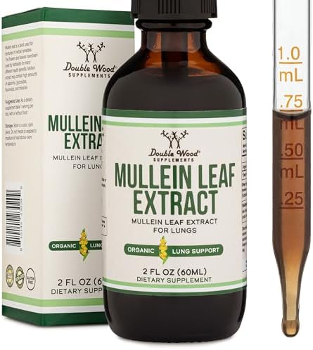 Mullein Drops (Капли) for Lungs - Organic Mullein Leaf Extract for Lungs - 2FL OZ, 60 Servings (Порции) (Better Absorbed Than Capsules (Капсулы), Great Addition to Mullein Tea) to Support Lung Health by Double Wood Double Wood Supplements