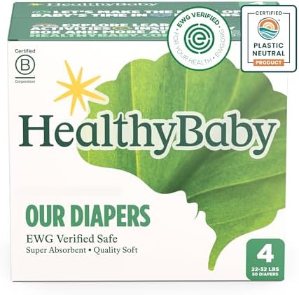 Our Diapers | EWG Verified Safe & Plant-Based Diapers | Absorbent for Leak Protection | Soft Organic Cotton Shell | Chlorine-Free Diaper for Sensitive Skin | Size 4 (50 Diapers) Healthybaby