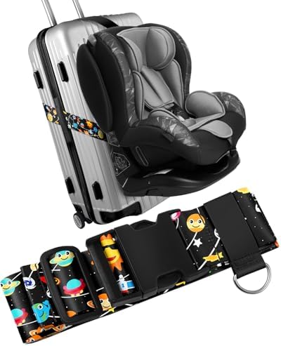 Slohif Car Seat Luggage Strap for Suitcase - Carseat Travel Belt with Buckle Attach to Carry On Luggage Cartoon Airport Stroller Strap Adjustable,Horse Slohif