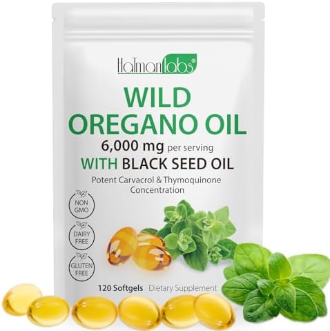 Ingredients Oil of Oregano Softgels,Oregano Oil Capsules Organic,2-in-1 6000mg Oil of Oregano with Black Seed Oil 200mg,Oregano Oil with Black Seed Oil Softgels,120 Softgel Capsules Tooffi