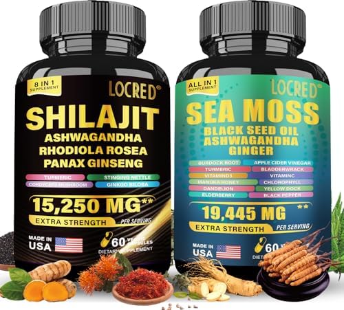 Ultimate Vitality Bundle - 16-in-1 Sea Moss & Shilajit Supplement with Black Seed Oil, Ashwagandha, Rhodiola Rosea, Panax Ginseng & More | Boosts Immunity, Reduces Stress & Fatigue, Enhances Energy Aimery