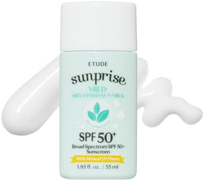 ETUDE Sunprise Mild Airy Finish Sun Milk SPF50+ / PA++++ | Sebum-free, Non-Sticky, Long Lasting Protection, 100% Mineral Based Sunscreen | Kbeauty Etude