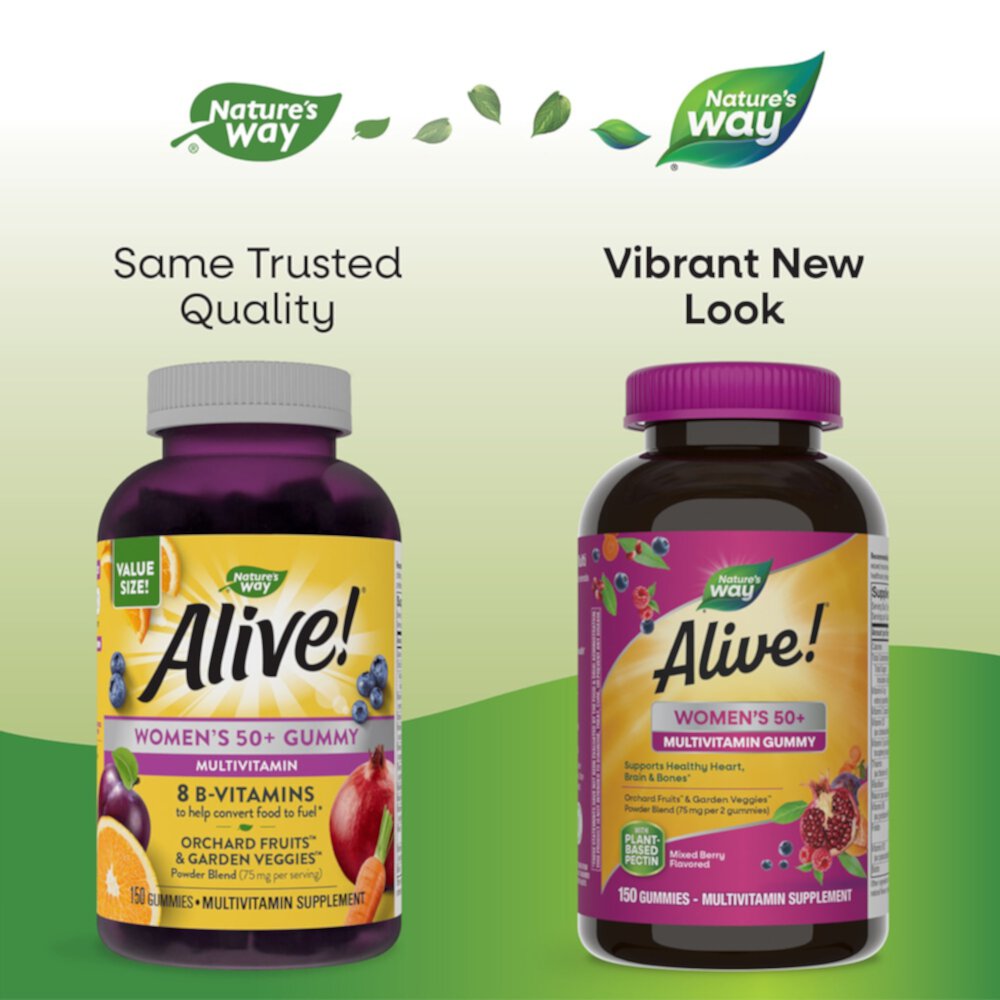 Alive! Women's 50+ Gummy Multivitamin - Vitamins C-D3-B12-E-Zinc -- 150 Gummies (Жевательные конфеты) Nature's Way