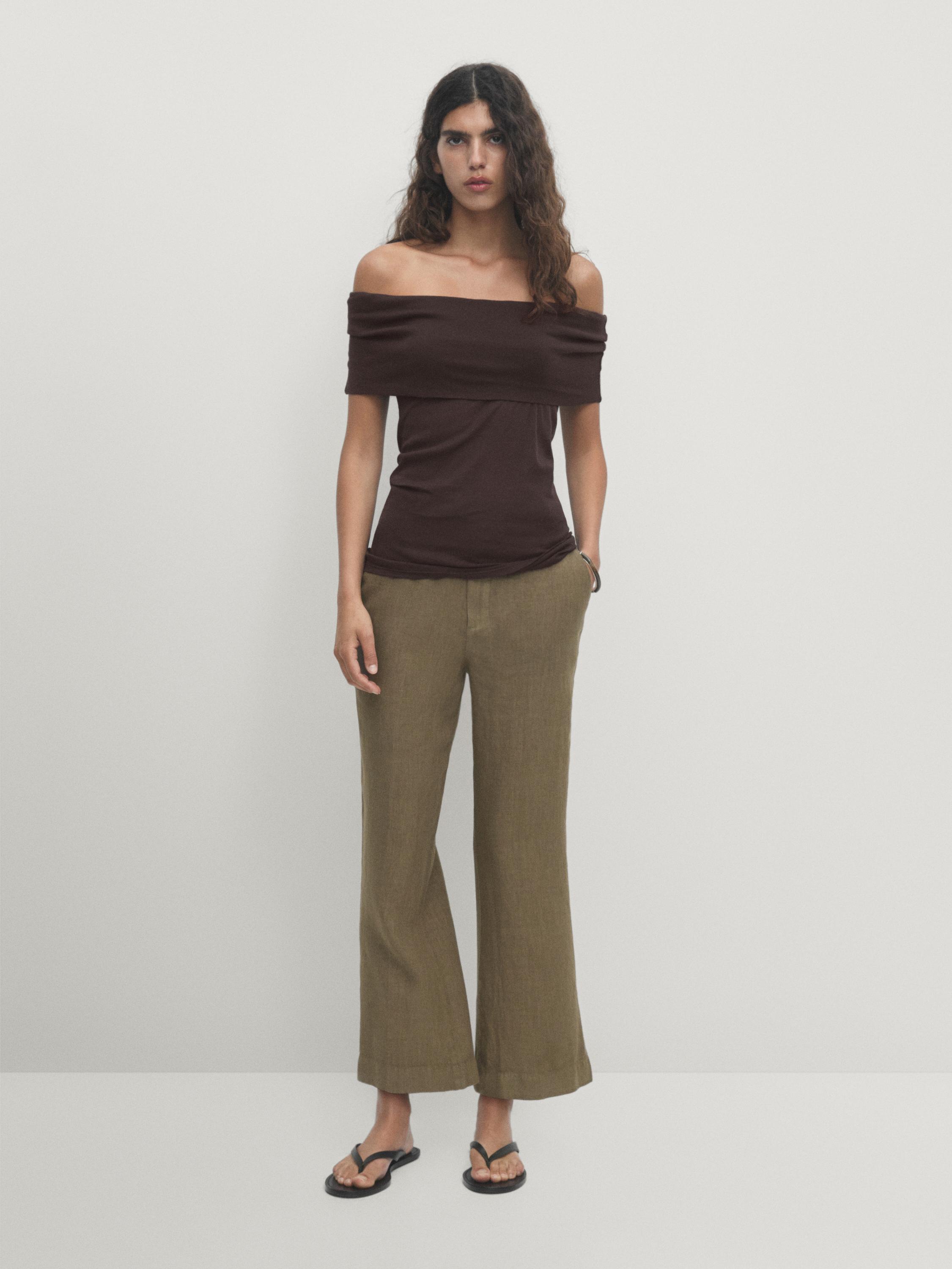 100% linen flare fit trousers Massimo Dutti