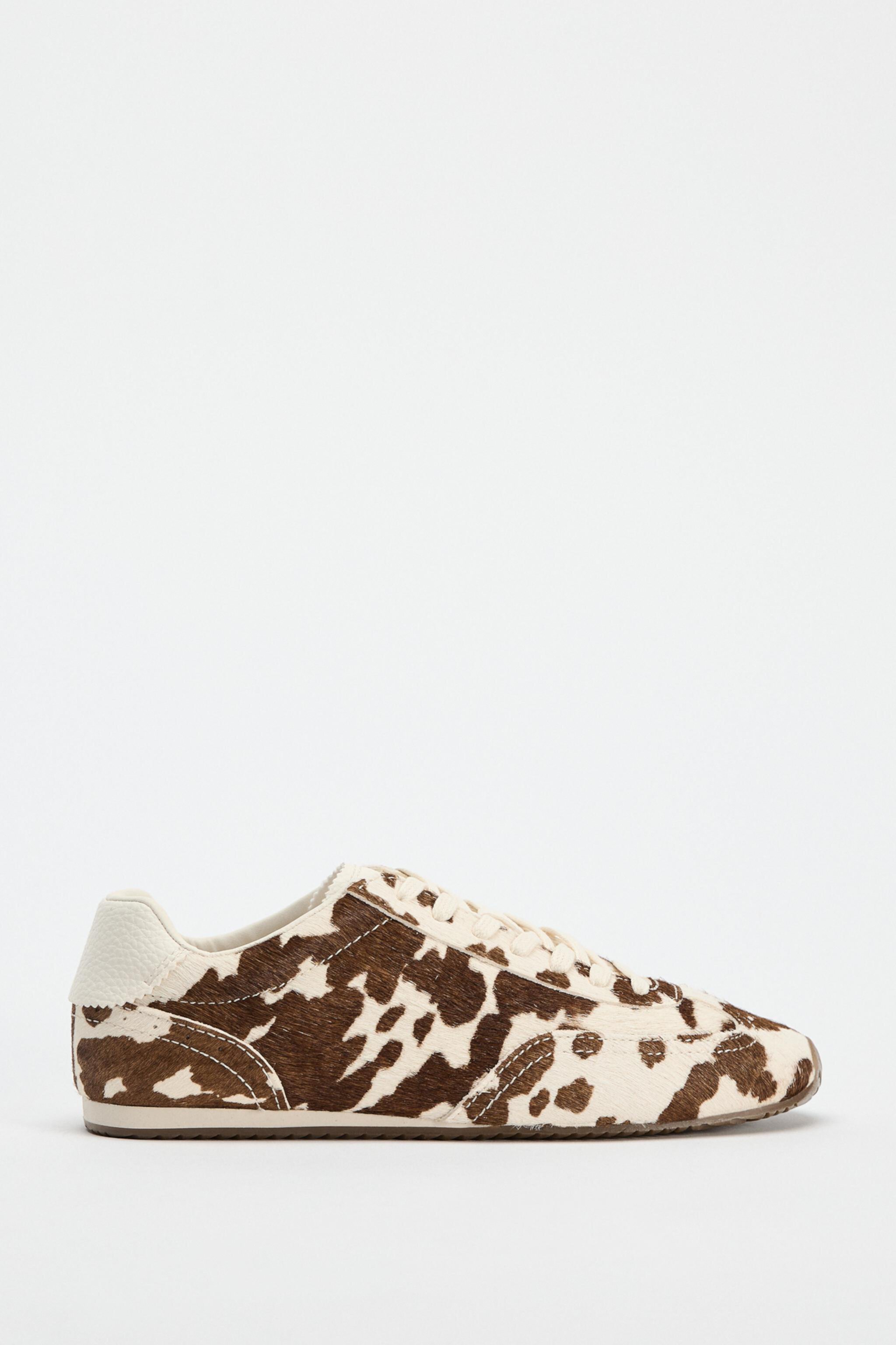 Женские Повседневные кроссовки Zara ANIMAL PRINT LEATHER SNEAKERS ZARA