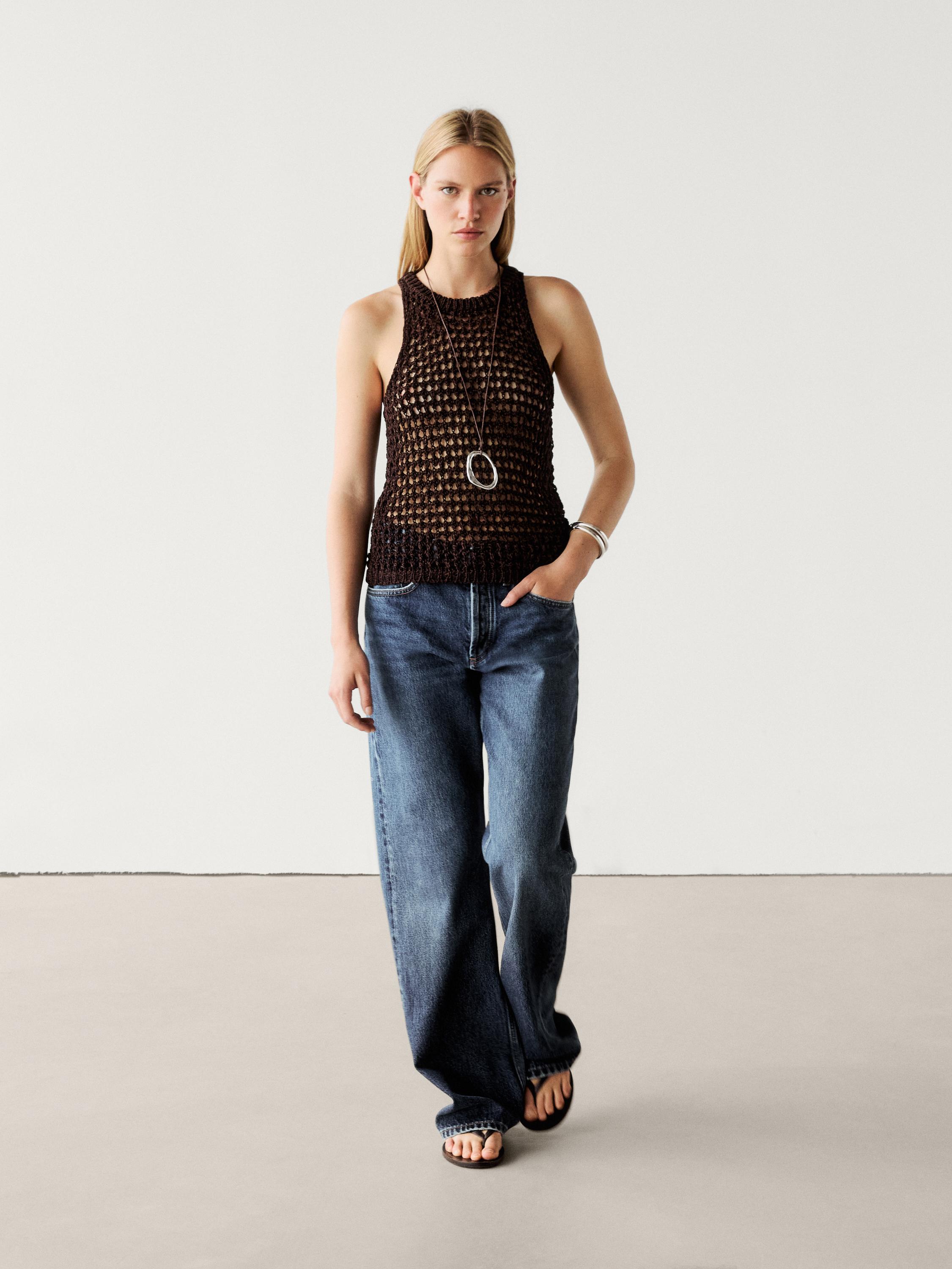 Cotton blend cutwork top Massimo Dutti