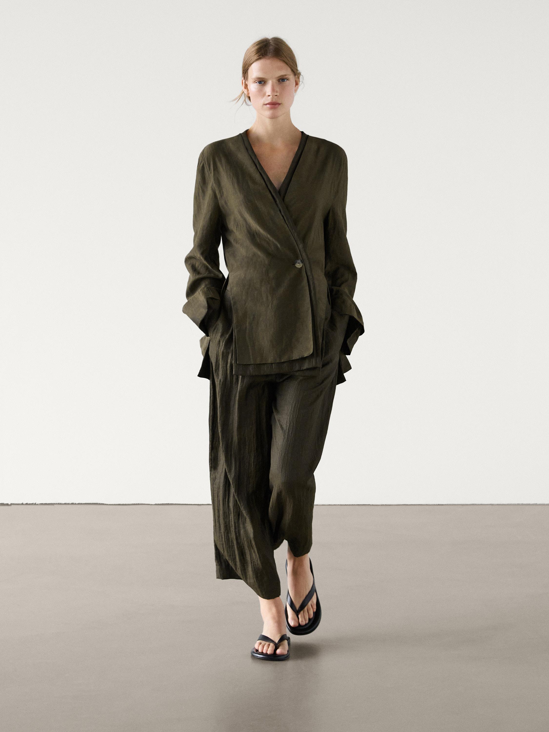 Double-breasted kimono coat with double fabric co-ord Massimo Dutti