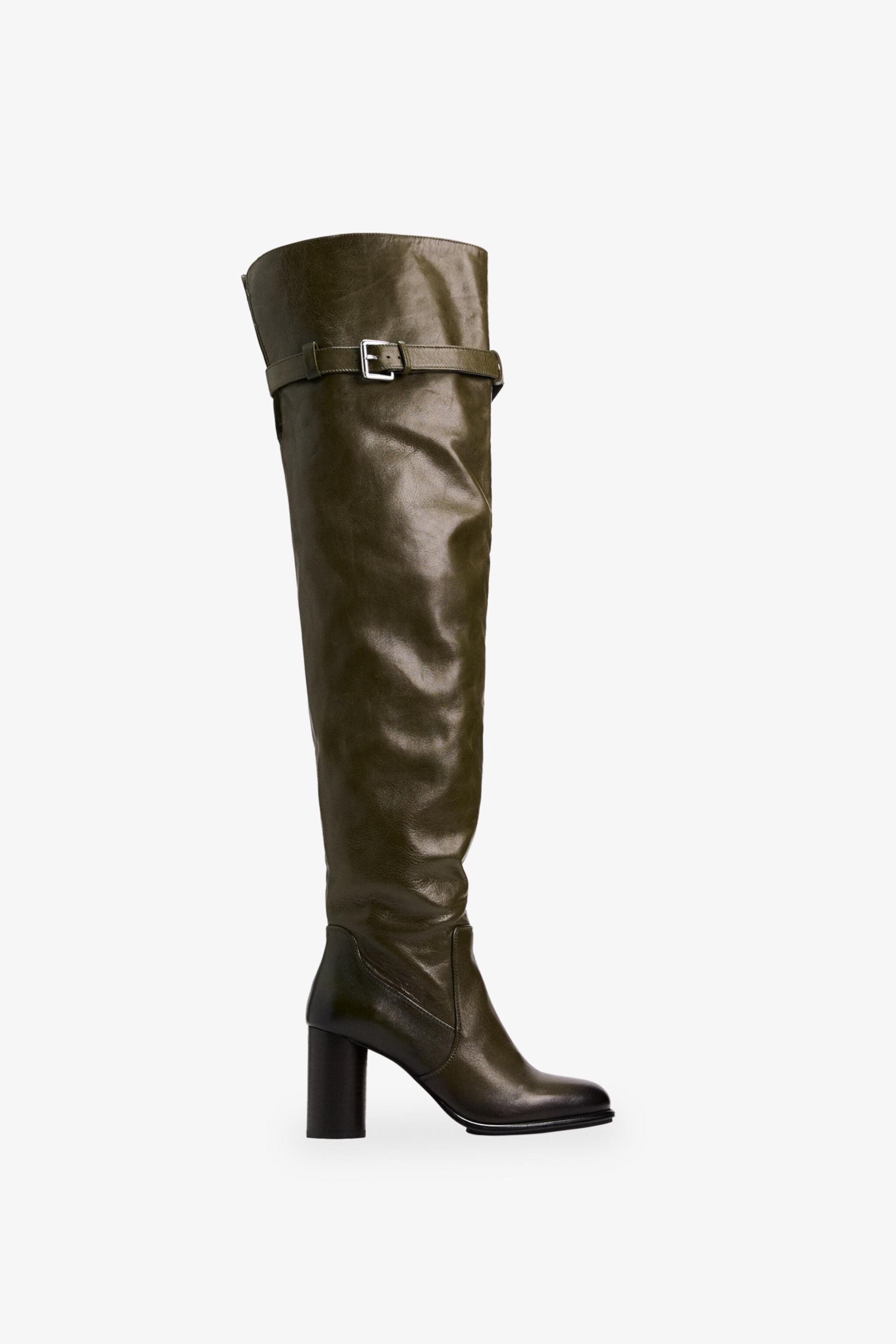 Женские Сапоги выше колена Zara HEELED LEATHER KNEE HIGH BOOTS ZARA