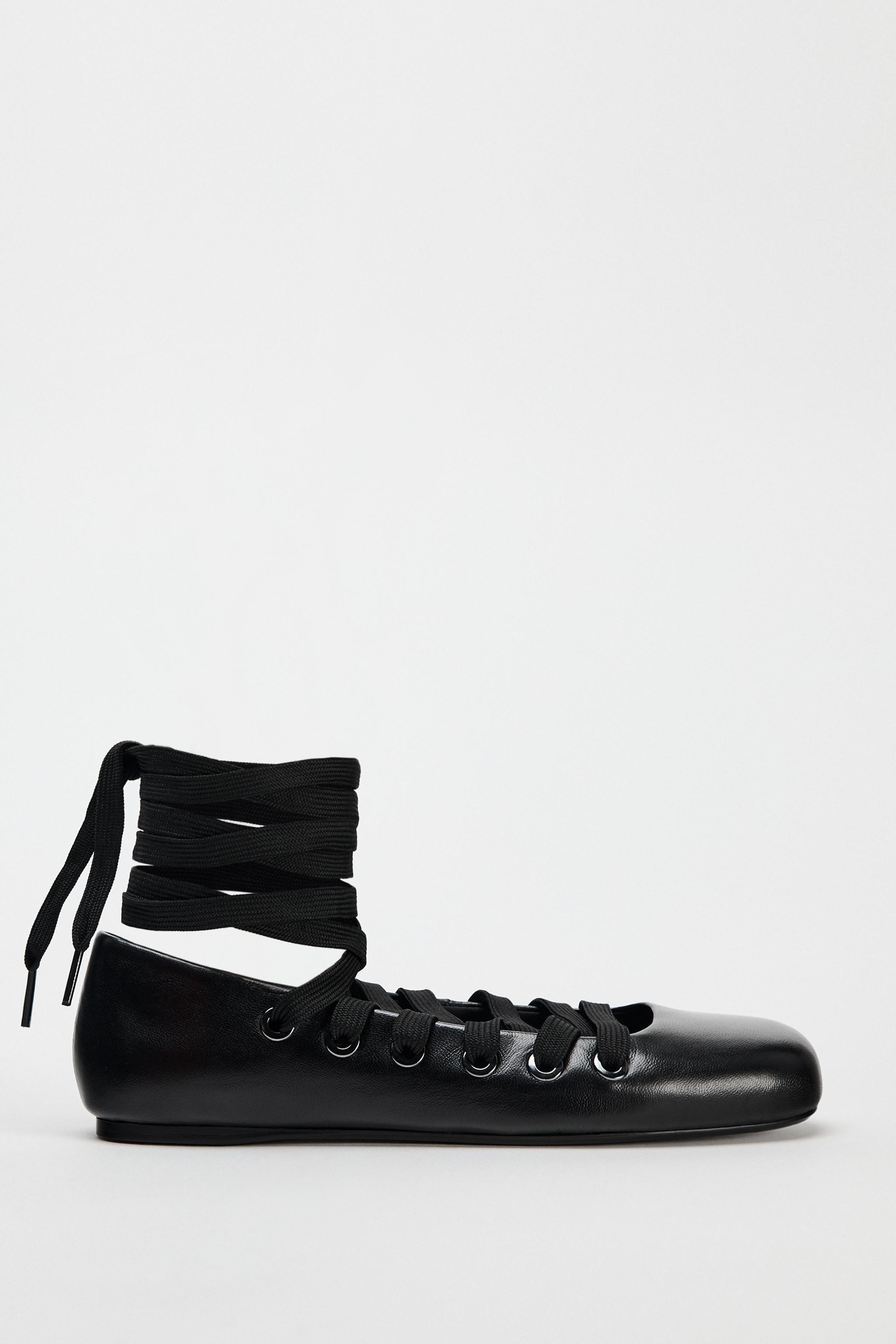 Женские Балетки Zara LACE-UP LEATHER FLATS ZARA