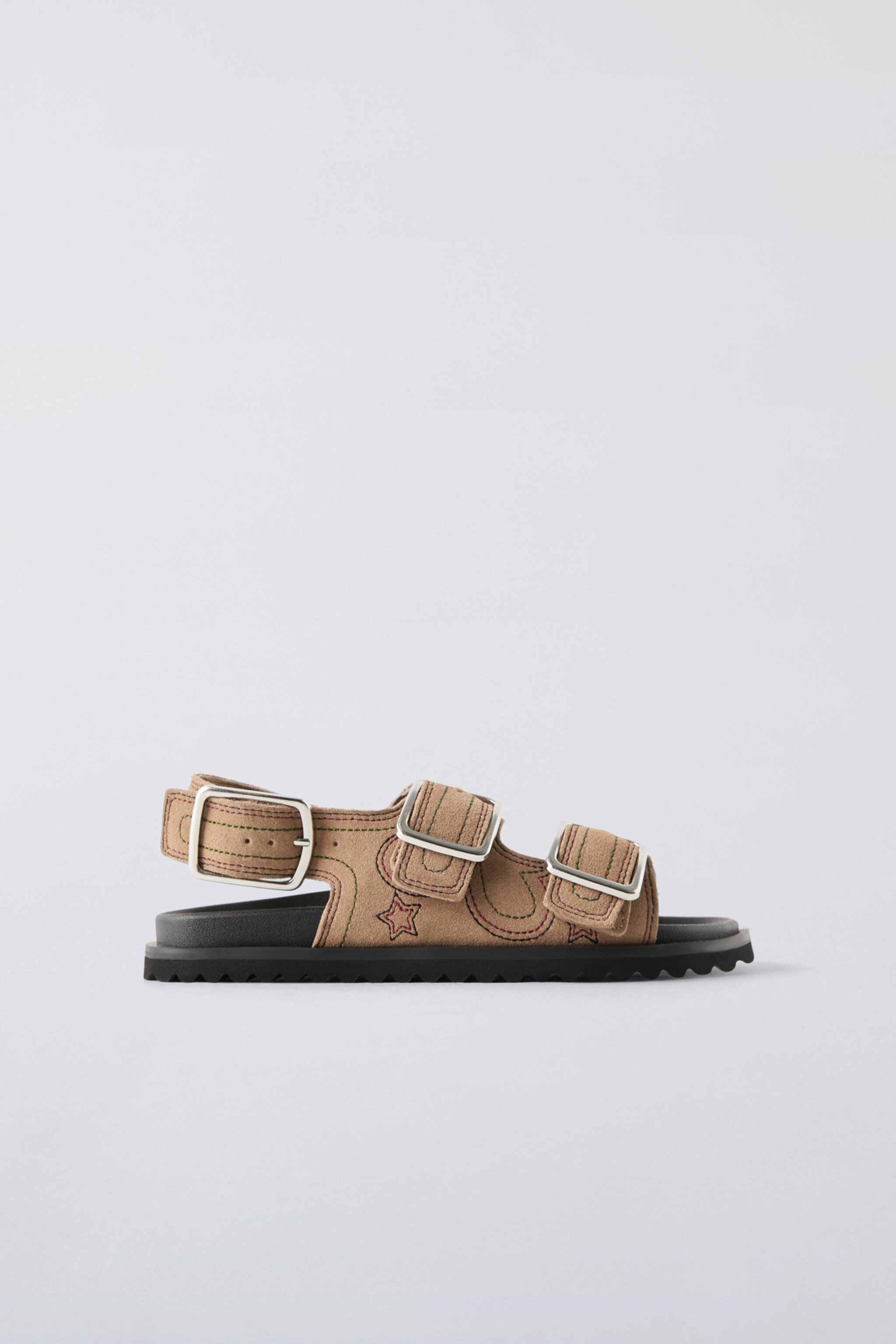  Сандалии ZARA LEATHER SANDALS WITH BUCKLE ZARA