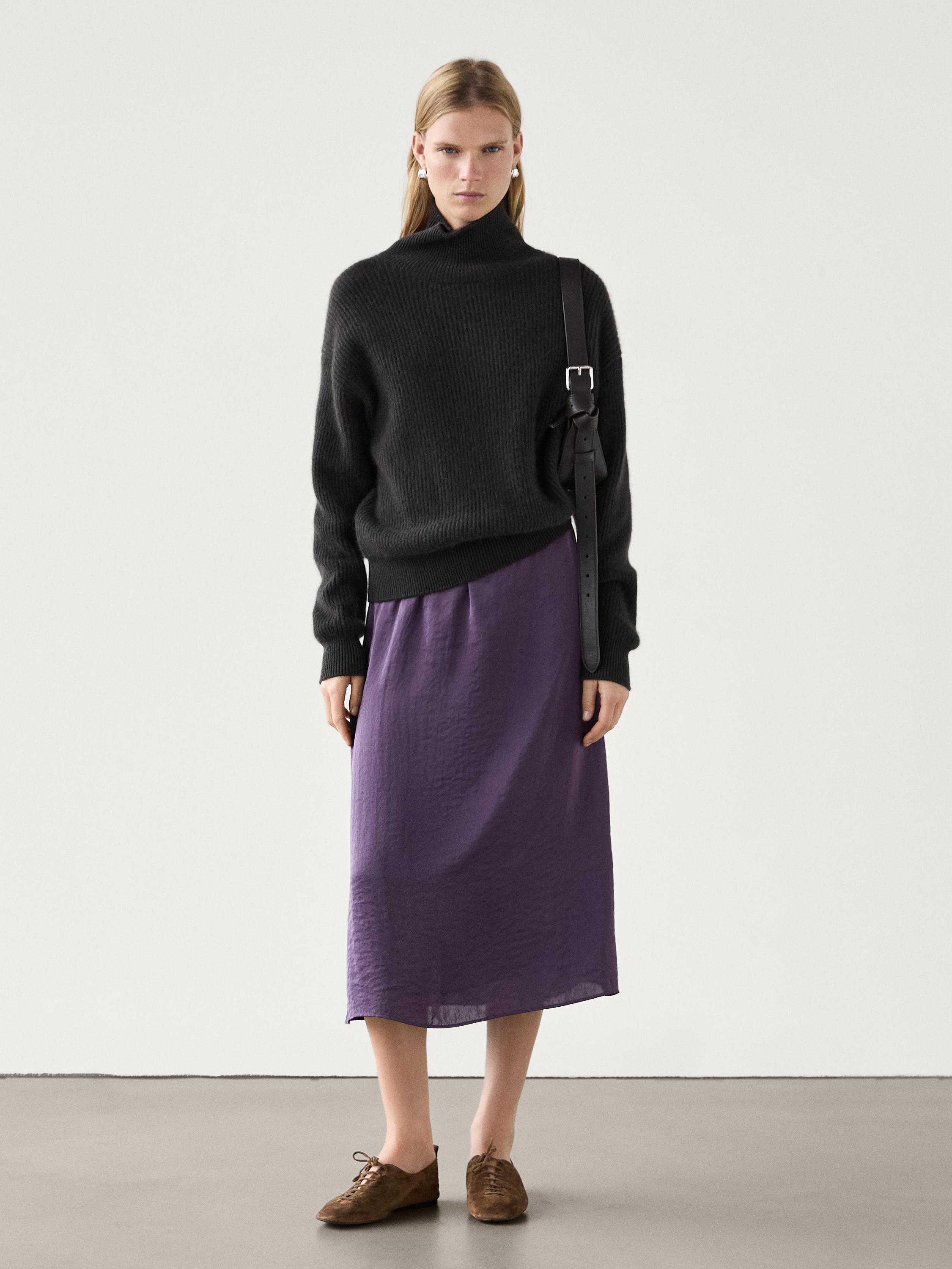 Lightweight midi skirt with lace trim co-ord Massimo Dutti