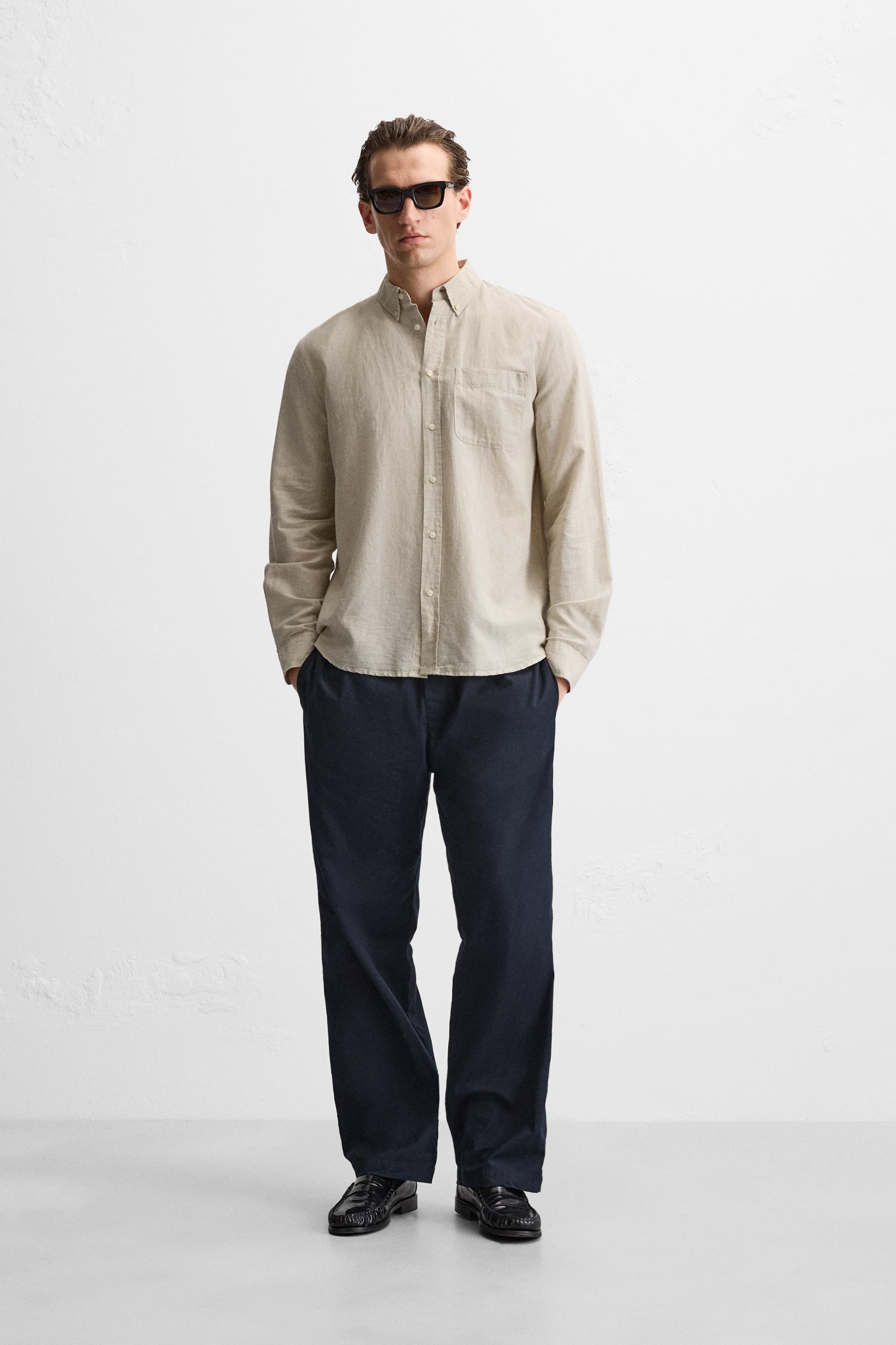 Мужская Повседневная рубашка ZARA LINEN - COTTON SHIRT ZARA