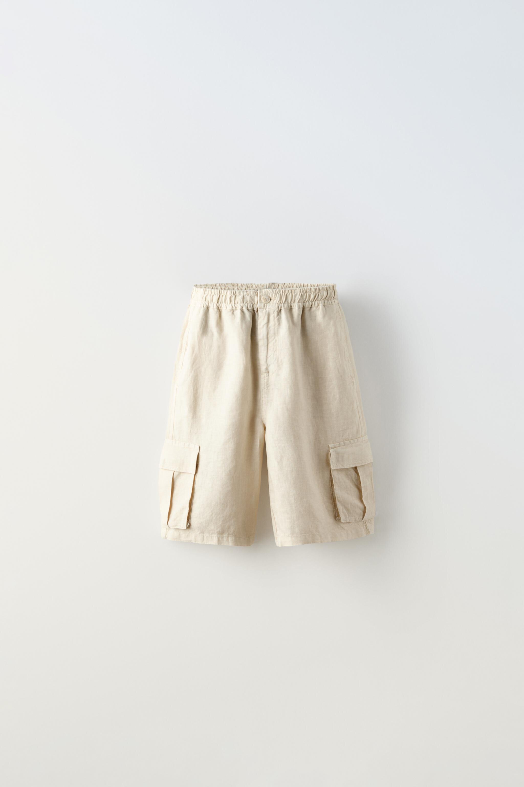 Женские Детские шорты ZARA LINEN CARGO SHORTS ZARA