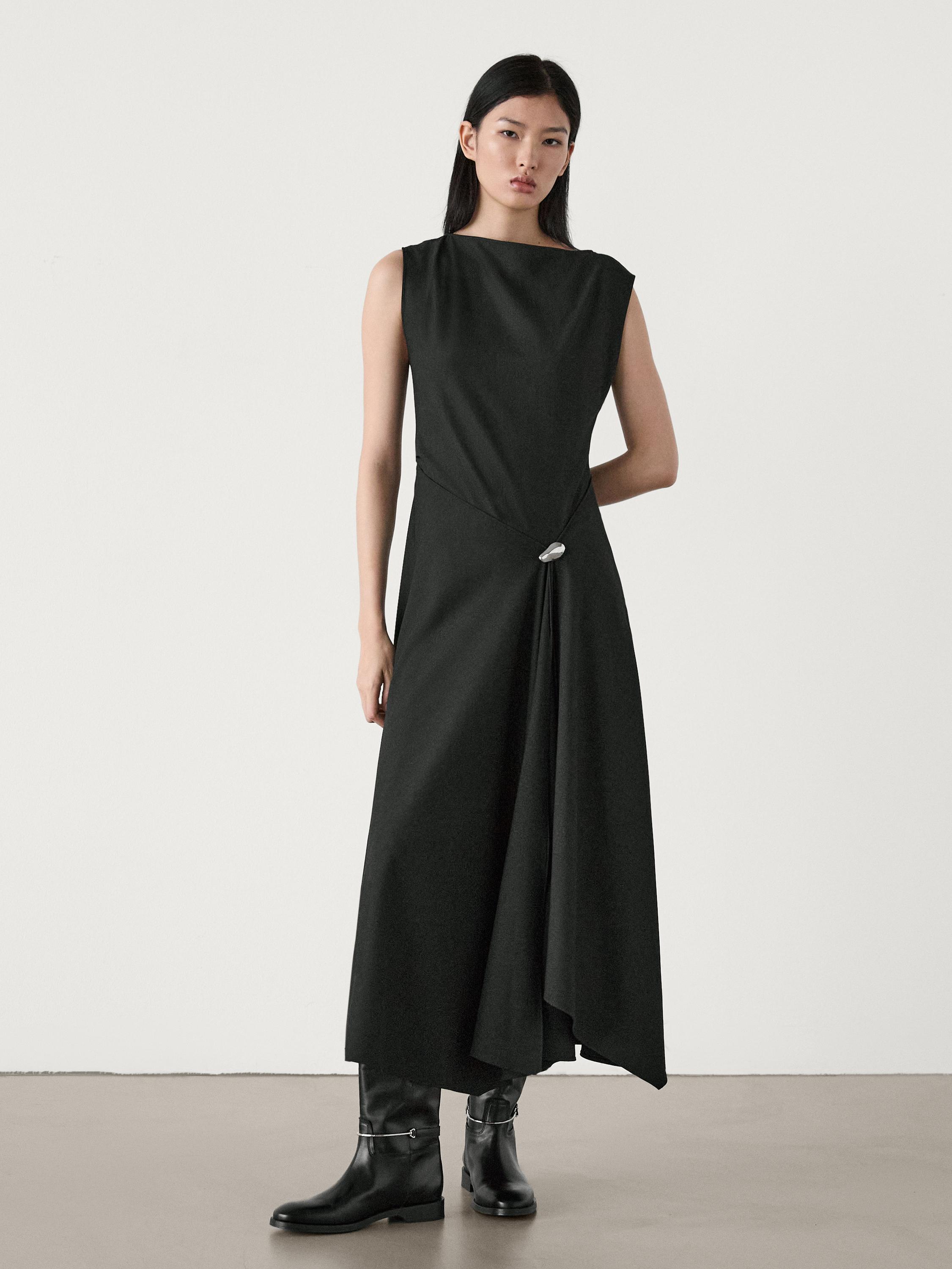 Midi dress with brooch detail Massimo Dutti